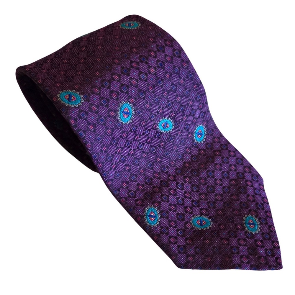 Robert Talbott‎ Silk Tie Purple Geometric Medallion Made in England Luxury